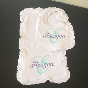 Blanke boutique baby embroider bid and burp cloth
